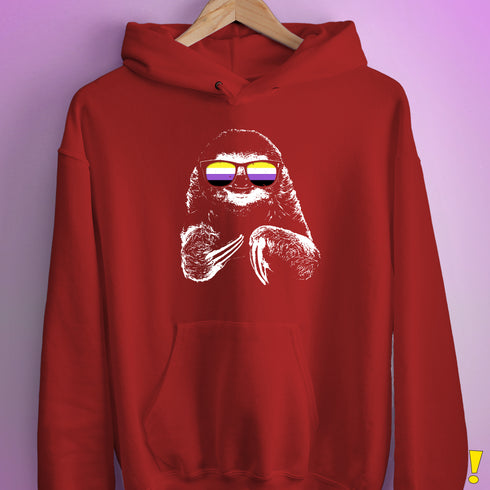 Pride Sloth Nonbinary Flag Sunglasses Hoodie - Red
